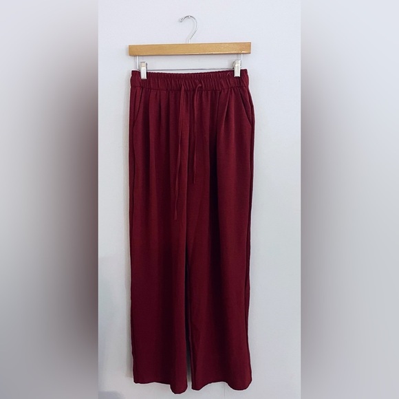 Burgundy Wide-Leg Pants stretch boho festival chic office - Picture 5 of 6
